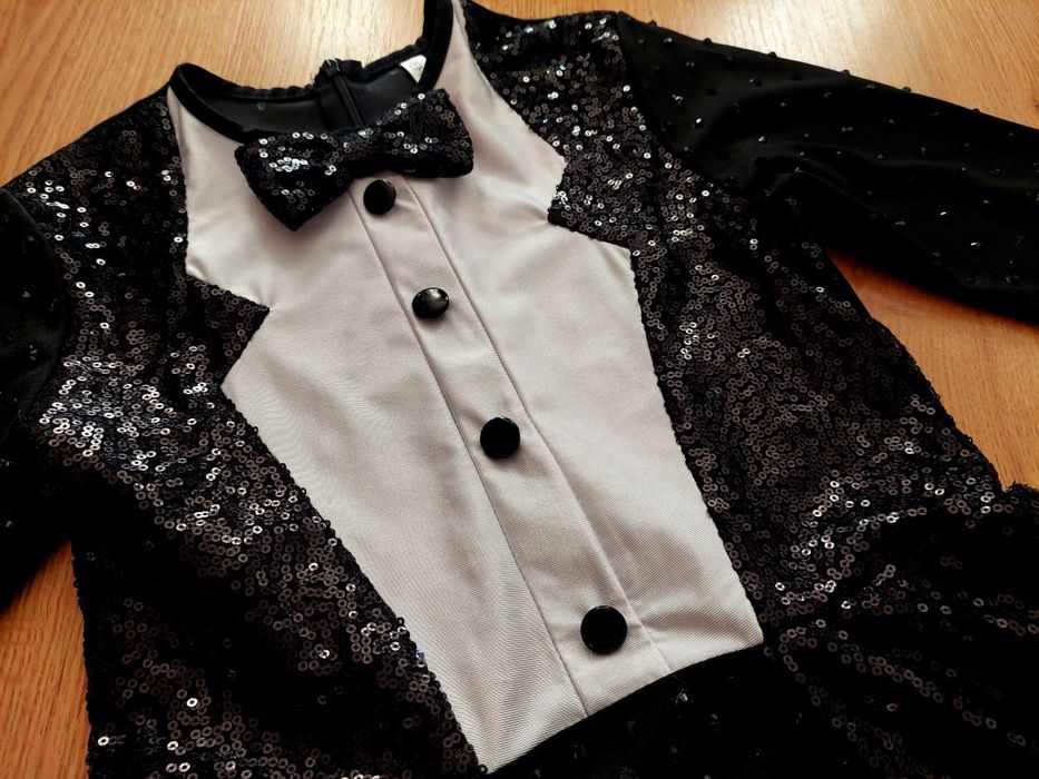 rozm. 146 kostium frak strój do tańca cekiny przebranie czarny