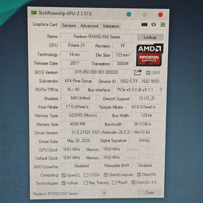 Відеокарта XFX AMD Radeon RX 550 4GB GDDR5