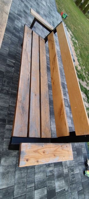 Meble ogrodowe SOLIDNE MOCNE Dąb+ocynkowana stal 200 CM SZER. 4 CM GR