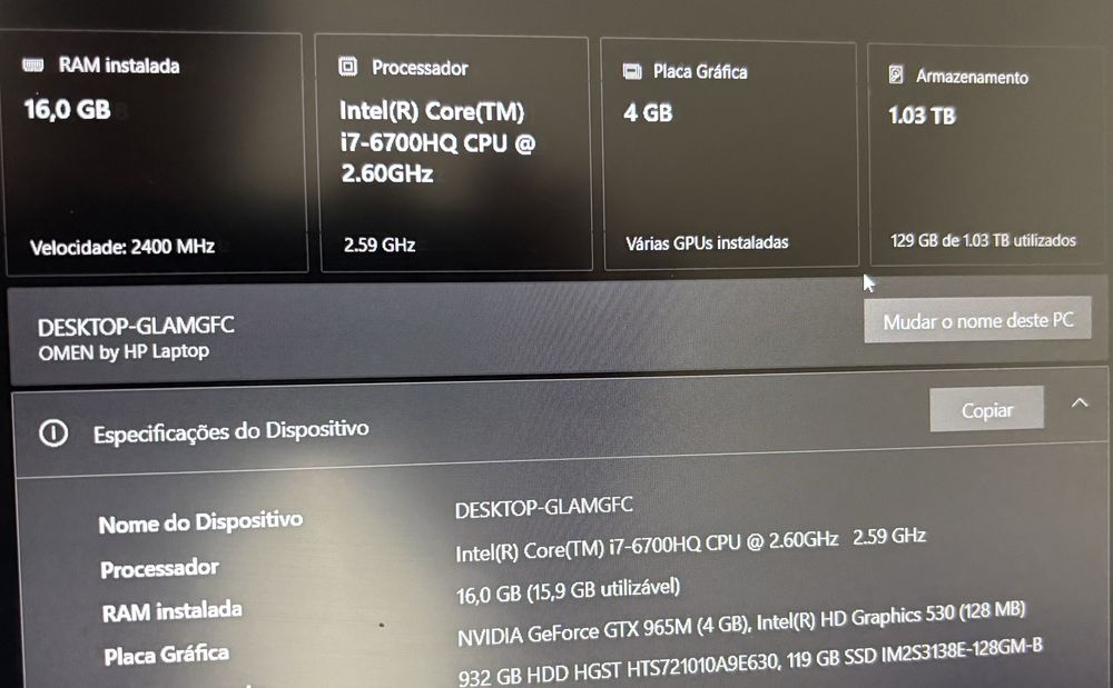 HP Omen 15” - 16gb ram - 1Tb (gaming)