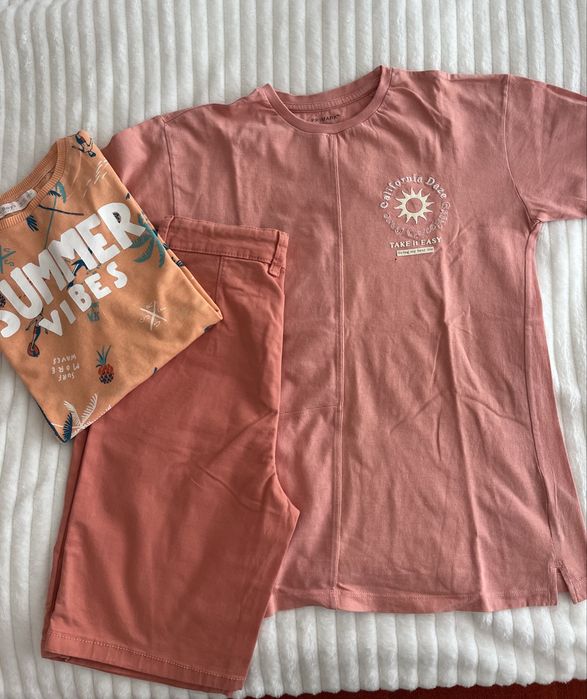 Conjunto Calção + t-shirt, coral, com oferta