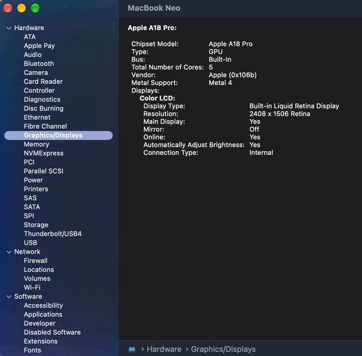 MacBook NEO A18 Pro/6 CPU/5 GPU/ 8/ 512 GB/ Indigo MHFG3