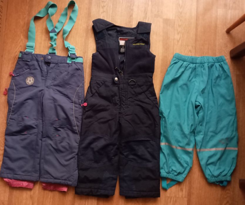 Зимние штаны с подтяжками и комбез р.98, штаны голубые р.104