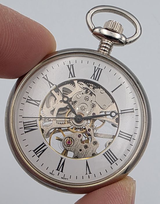 Zegarek kieszonkowy przezroczyste skeleton mechaniczny nakręcany.