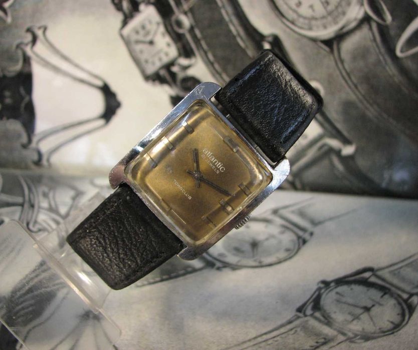 Atlantic Townclub 21 Jewels Incabloc Rzadki model Artdeco kostka Swiss