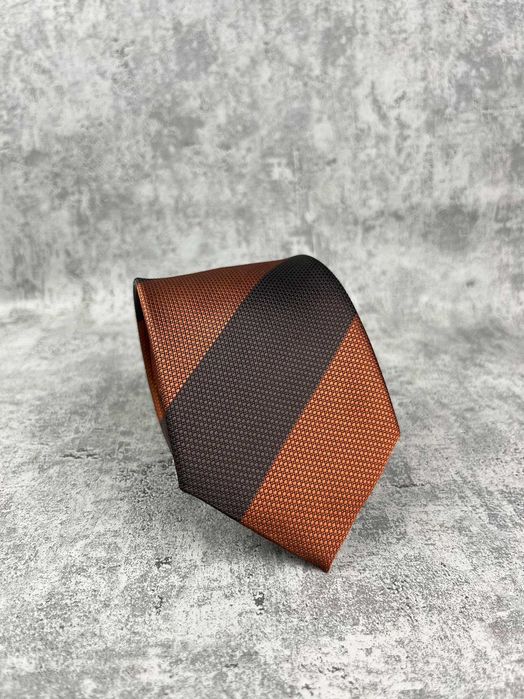 NOWY krawat regimental garniturowy w pasy brązowy rdzawy rudy męski