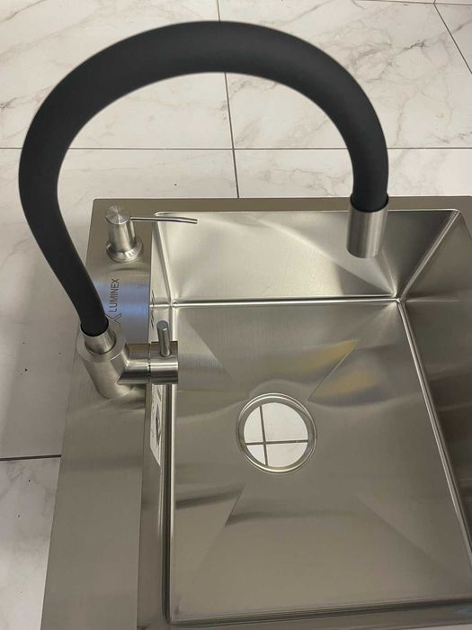 Мийка Luminex 5050 сіра + та кран для кухні з гнучким виливом Kroner