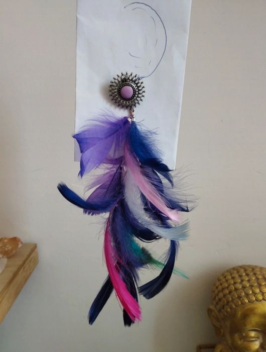 Kolczyki ze słońcem i piórami kolorowe