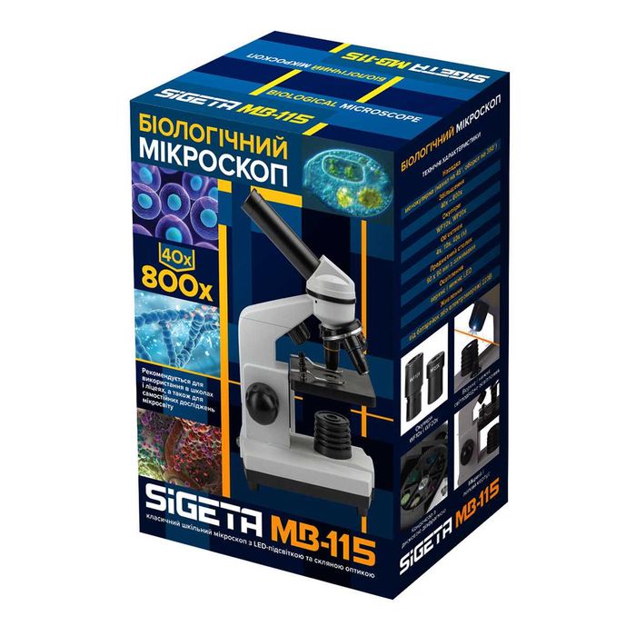 Шкільний мікроскоп SIGETA MB-115 40x-800x LED Mono