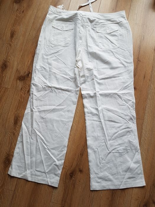 48 4XL Aniston Casual spodnie lniane viskoza szwedy białe lato