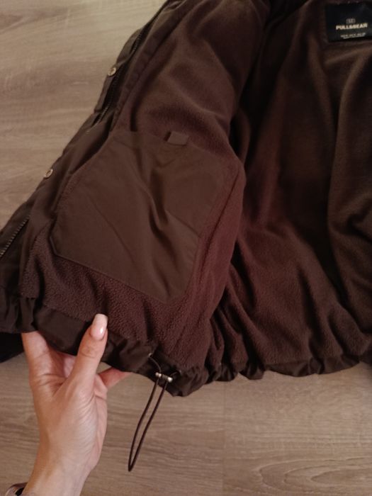 Куртка зимняя пуховик пуффер pull bear 42 s шоколадный коричневый