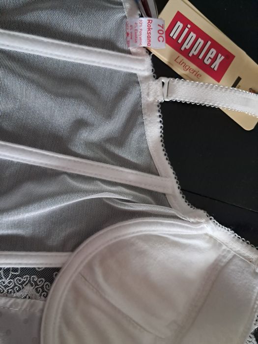 Gorset biały krem z holterami r.70C"Nipplex"nowy.