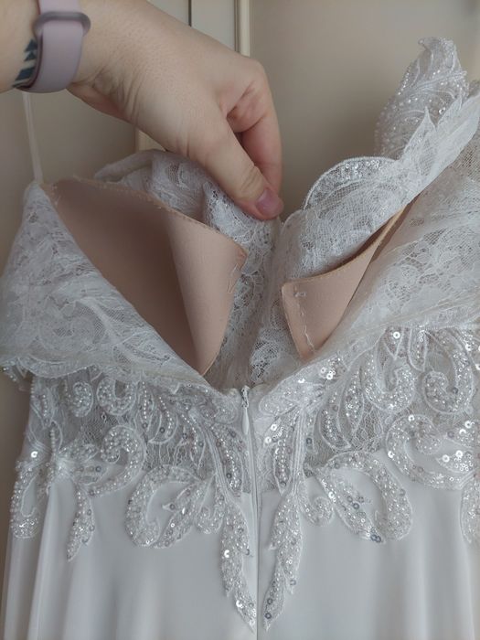 Suknia ślubna boho, glamour koronka/muślin (koronkowa, muślinowa)