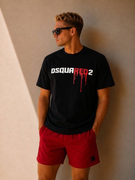 Koszulka Dsquared2 Czarna Męska Logo Drip Premium Streetwear L