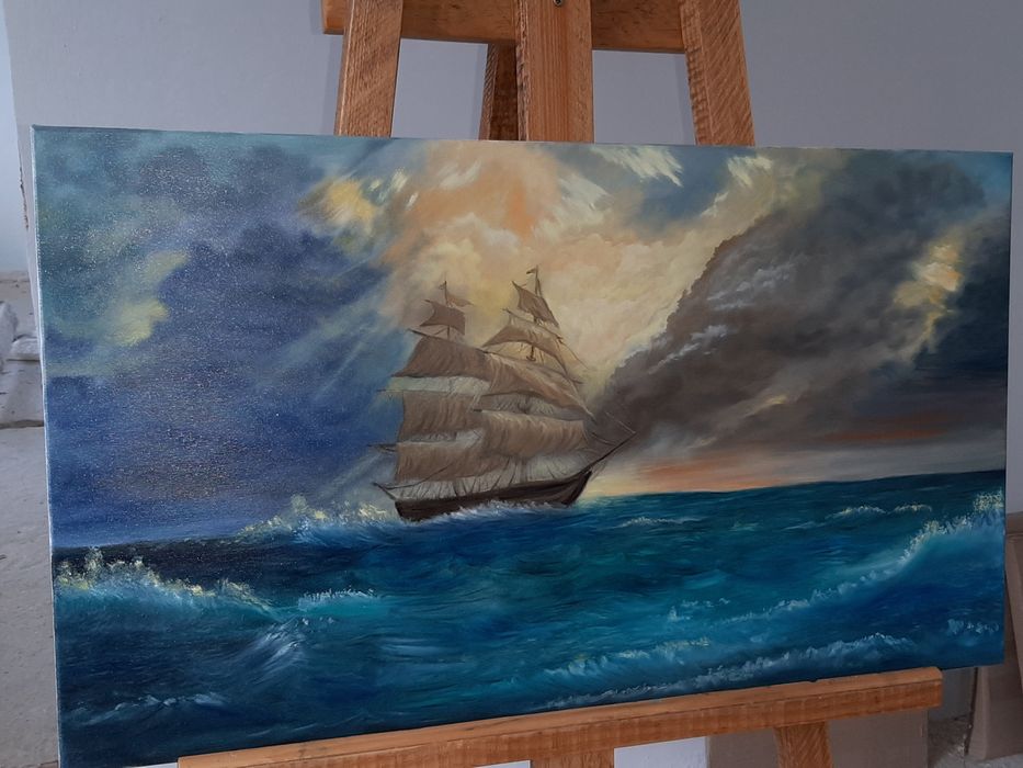 Картина написана олійною фарбою,, Корабель"