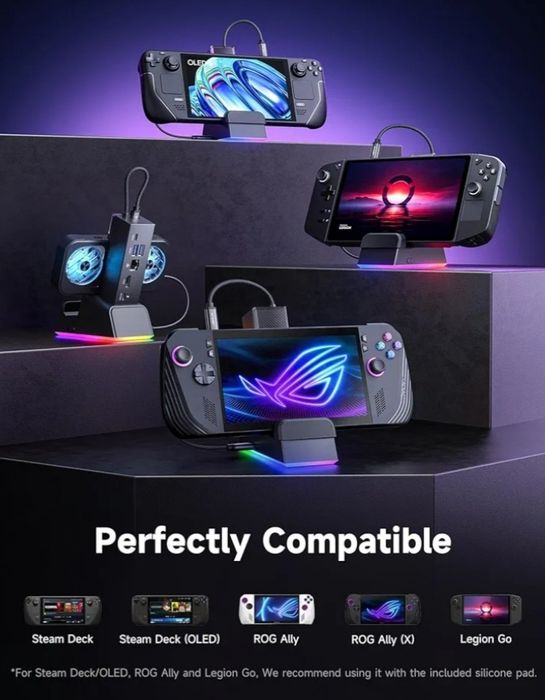 Estação de acoplamento JSAUX RGB para ROG Ally X/ROG Ally/Steam Deck/Legion Go, Dock 7 em 1 para ROG Ally com HDMI 4K 120Hz, Gigabit Ethernet