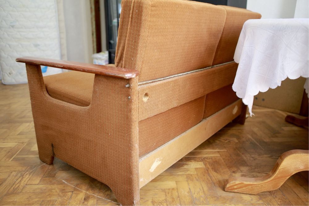 Диван розкладний текстиль + дерево дуб