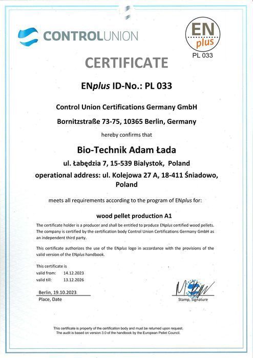 Pellet drzewny certyfikowany ENplus A1 Producent