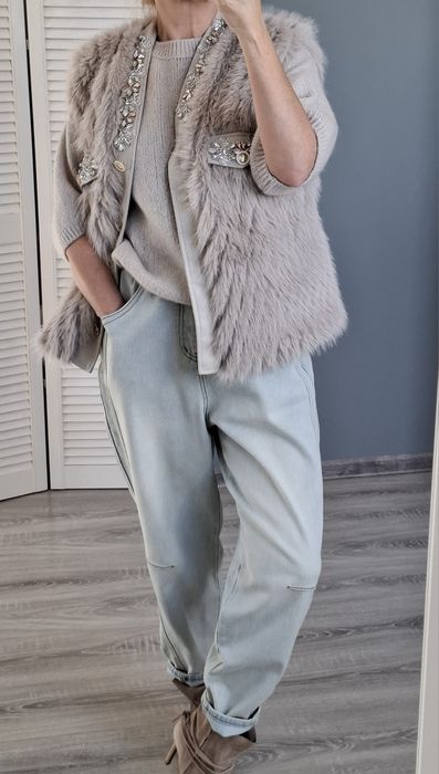 Włoska kamizelka futerko z cyrkoniami uni