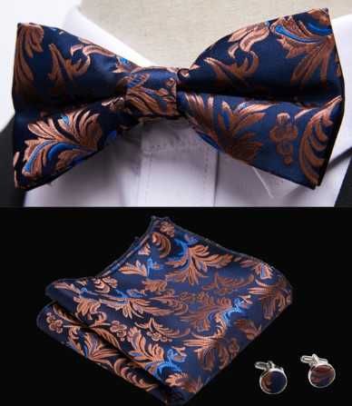 Mucha Poszetka Spinki Mosiądz granat Nowy zestaw Muszka