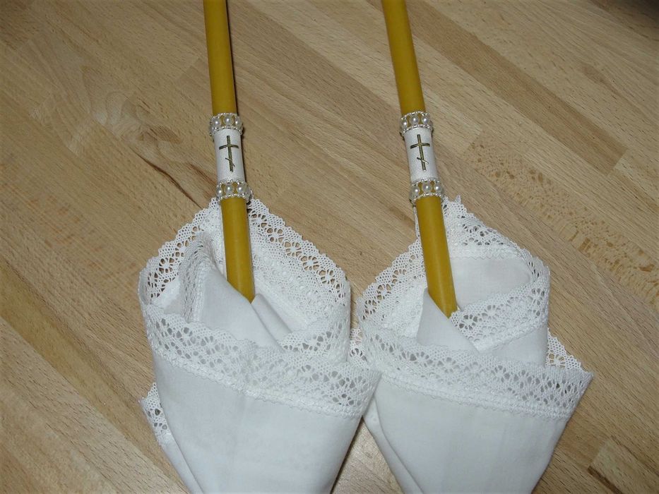 Ślub cerkiewny, świece + serwetki.