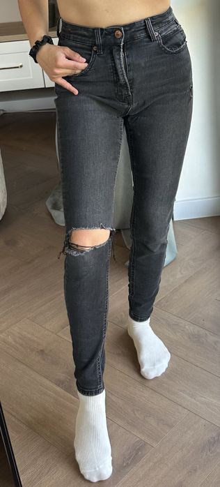 Spodnie z dziura rurki skinny slim jeans jeansowe wysoki stan