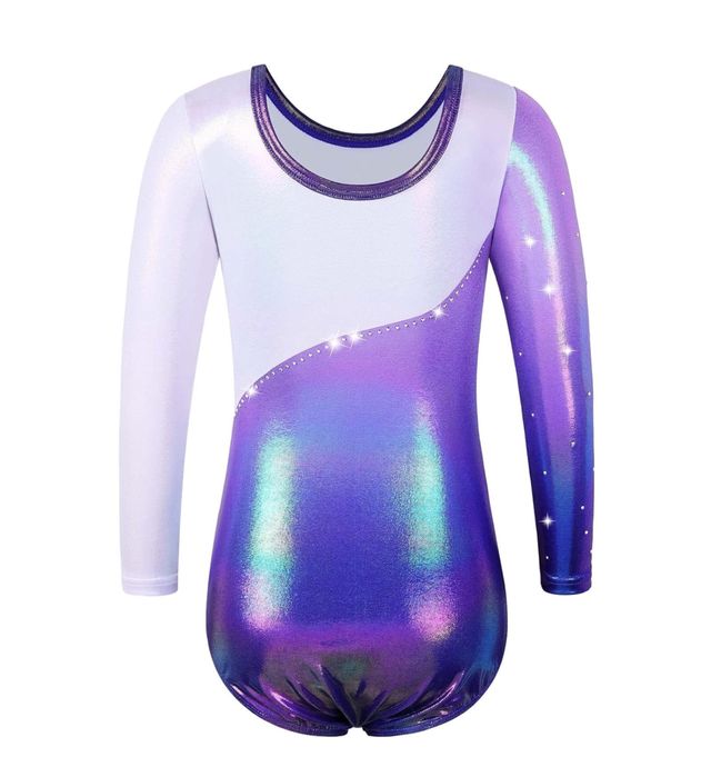 ZNYUNE strój gimnastyczny z cekinami 3/4 rękaw 9-10 lat
