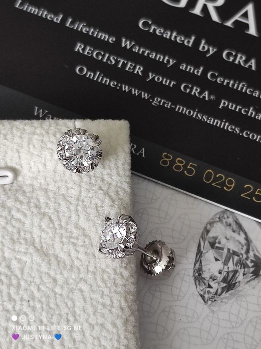 Nowe kolczyki z moissanitem 0.5ct z certyfikatem GRA - srebro 925