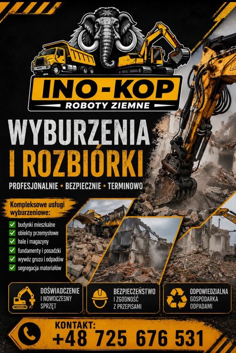 Usługi koparką, rozbiórki, roboty ziemne, koparko - ładowarka,