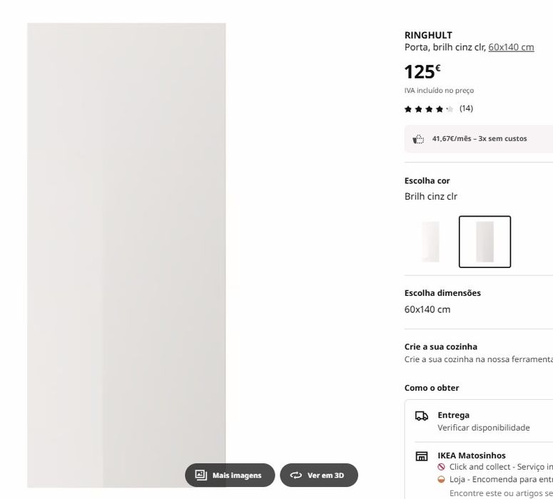 Porta Ringhult Ikea cinza claro brilho 60x140cm