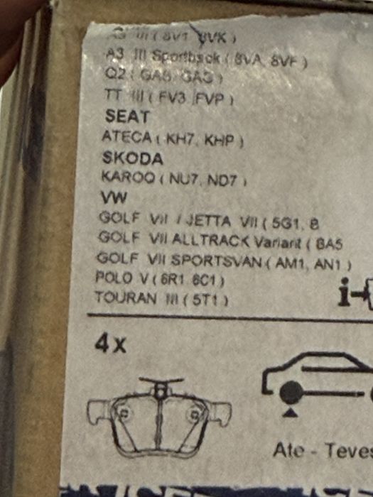 Колодки задние гольф 7 Golf 7