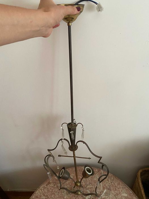 Candeeiro antigo de tecto com pingentes de vidro