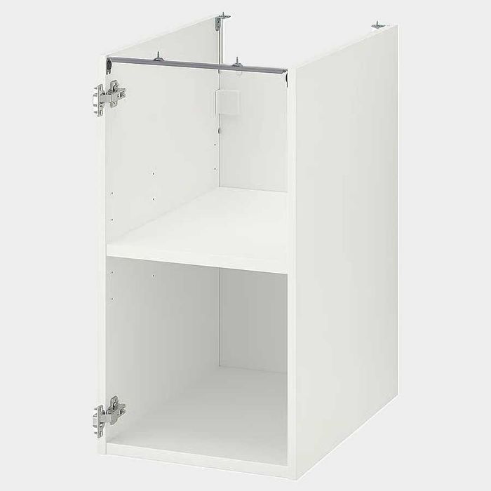 Zestaw 2 szafek kuchennych IKEA ENHET, biały: szafka stojąca z półką, 40x60x75 cm i obudowa, szafka ścienna z 2 półkami, 40x30x75 cm
