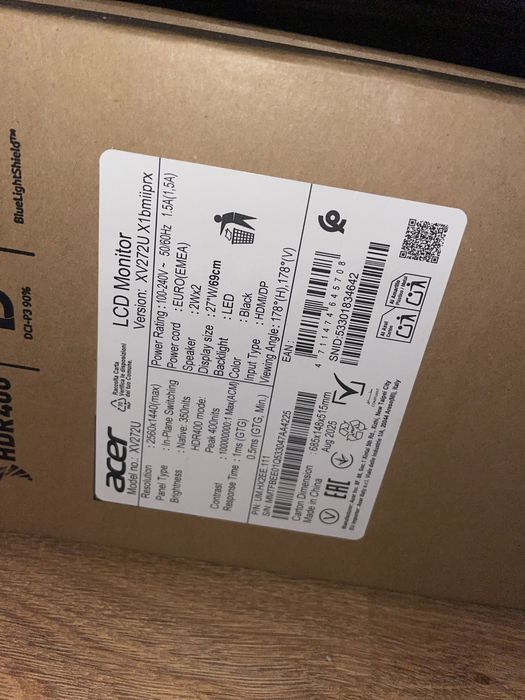 Monitor Acer XI272U 27” WQHD 2560×1440 350 nit HDMI DisplayPort