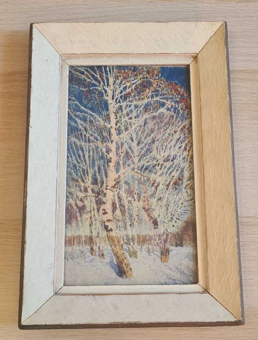 Stary obraz zimowy pejzaż z brzozami