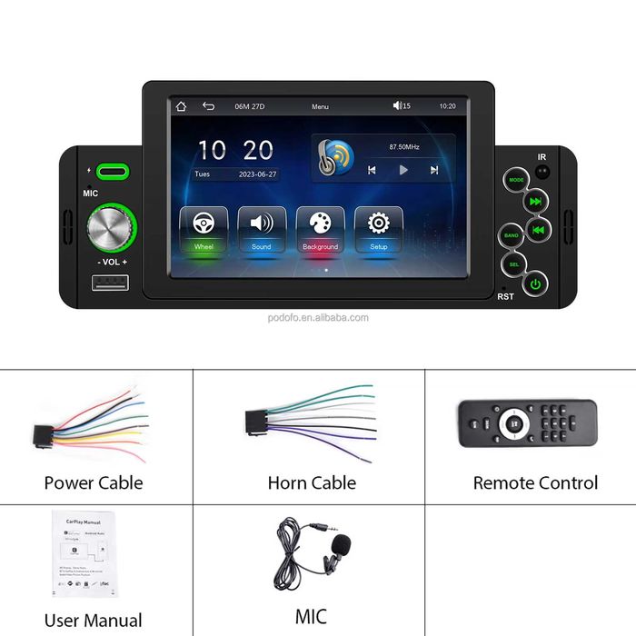 Rádio 1DIN | Ecrã 5" HD | CarPlay & Android Auto WIRELESS | Universal