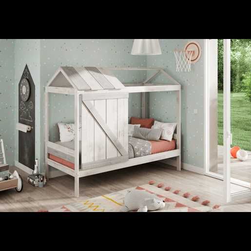 Cama tipo cabana ELIOT 90cm branco cinza claro e cinza escuro