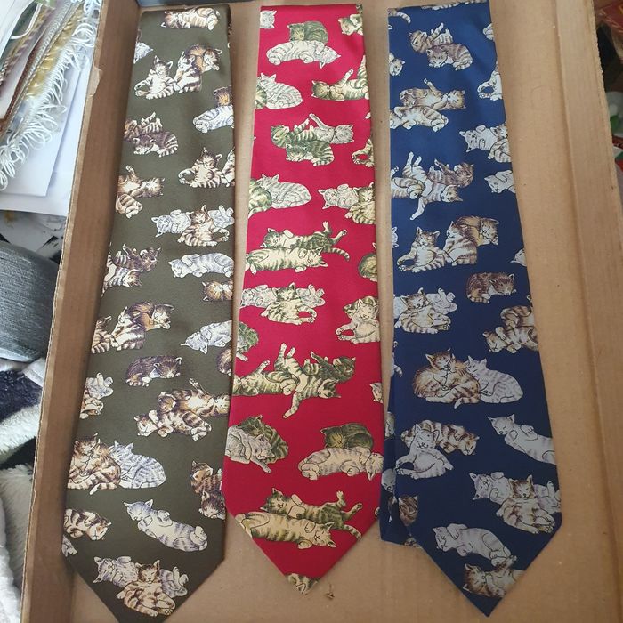 Zestaw krawatów koty jedwab