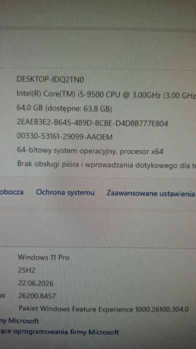 Mini Komputer Dell OptiPlex 7070 Micro i5-9500/64GB/2 Tb SSD W11 Prof. Wi-Fi