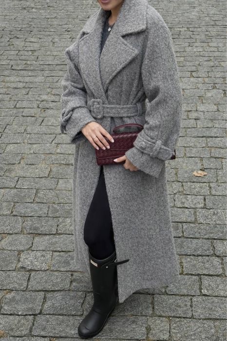 Пальто з поясом на підкладці сіре тепле кашемір альпака гарне оверсайз