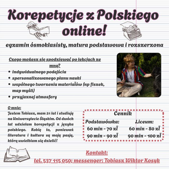 JĘZYK POLSKI ONLINE! Korepetycje (szk. średnia, podstawówka)matura, E8
