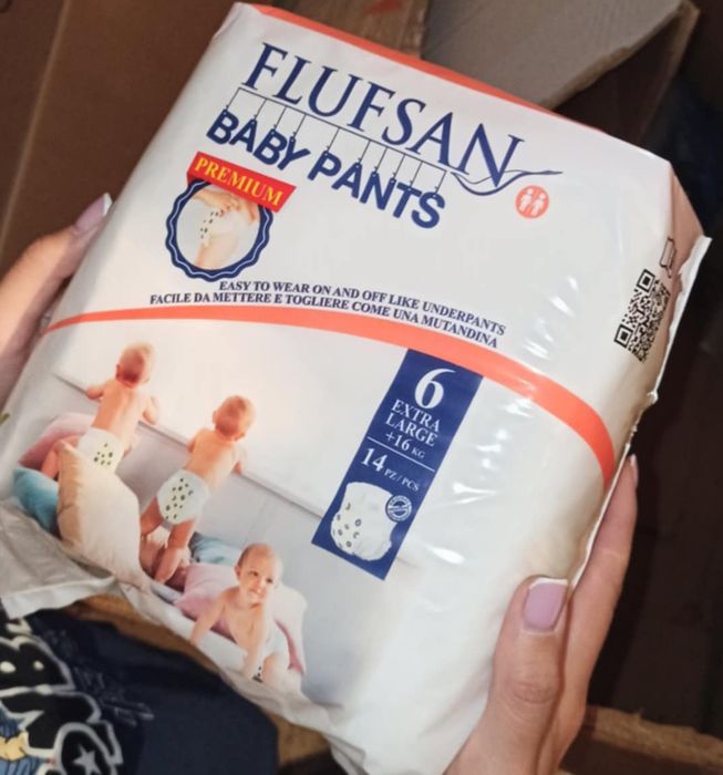 Flufsan Baby Pants 6 Extra Large Gespar Majtki chłonne Pampersy +16 kg