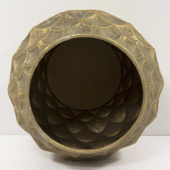 Złota Osłonka Na Doniczke Metalowa Niska Tłoczona Postarzana 126265