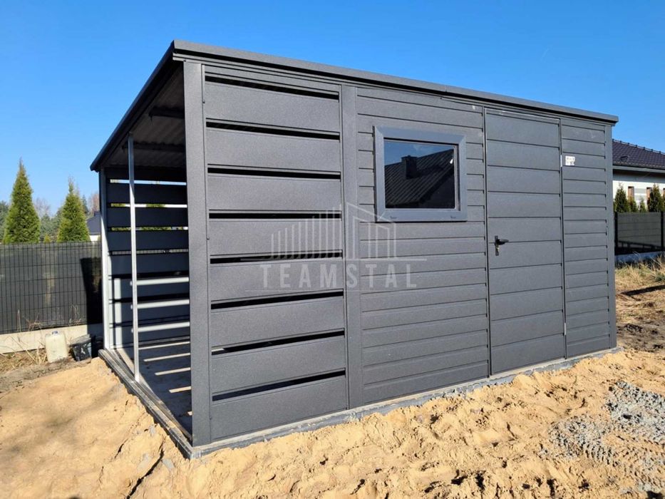 Schowek domek ogrodowy 2,5x2m + wiata 1m - drzwi - okno dach  TS1080