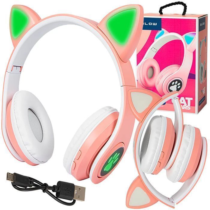 Słuchawki bezprzewodowe Bluetooth dla dzieci z uszami LED różowe