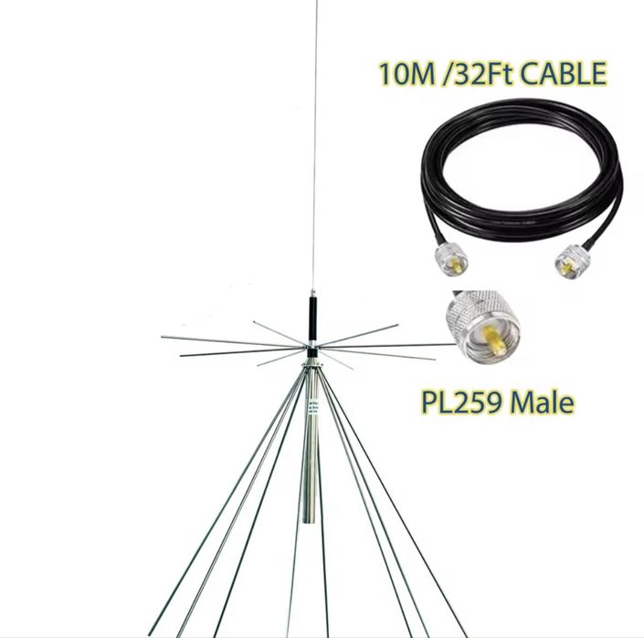 Антенна  27-1300мгц , ксв в приделах 1-1.5 144-446мгц УКВ / UHF антенна + кабель в подарок PL259 10м