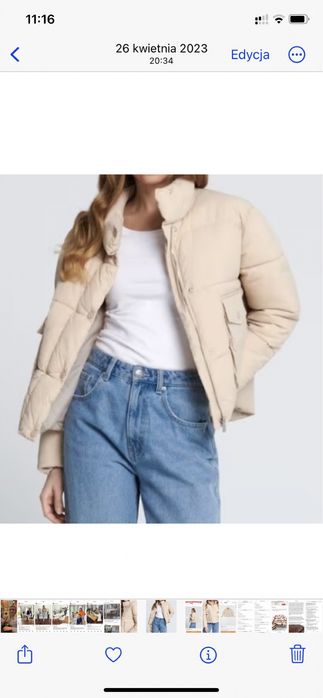 Kurtka zimowa M beżowa  SINSAY lekka ciepła pikowana duże kieszenie