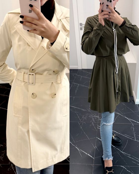Стильний плащ кольору хакі/молочний