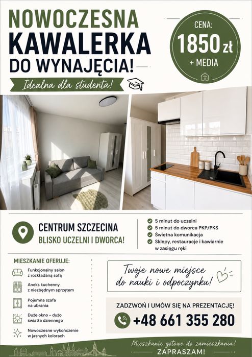 Nowoczesna kawalerka w centrum Szczecina – idealna dla studenta!
