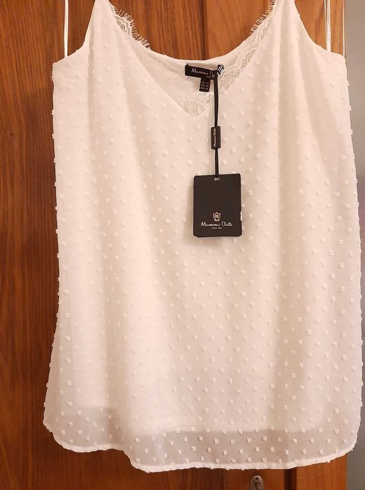 Top plumeti com detalhe de renda preta Massimo Dutti